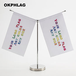 Lithuania Table Flag with Silver Flagpole Base Country Desk Banners 14*21CM for Meeting  KS-0103