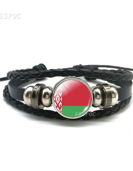 2019 Fashion Flag Bracelet Russia Ukraine Belarus Estonia Latvia Lithuania Moldova Flag Charm Leather Bracelets Gifts for Men