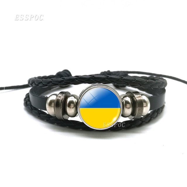 2019 Fashion Flag Bracelet Russia Ukraine Belarus Estonia Latvia Lithuania Moldova Flag Charm Leather Bracelets Gifts for Men