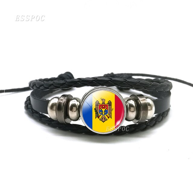 2019 Fashion Flag Bracelet Russia Ukraine Belarus Estonia Latvia Lithuania Moldova Flag Charm Leather Bracelets Gifts for Men