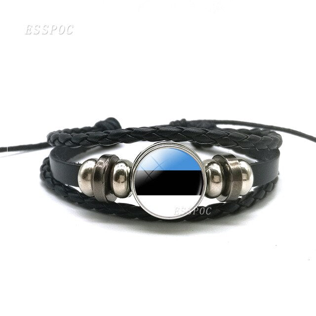 2019 Fashion Flag Bracelet Russia Ukraine Belarus Estonia Latvia Lithuania Moldova Flag Charm Leather Bracelets Gifts for Men