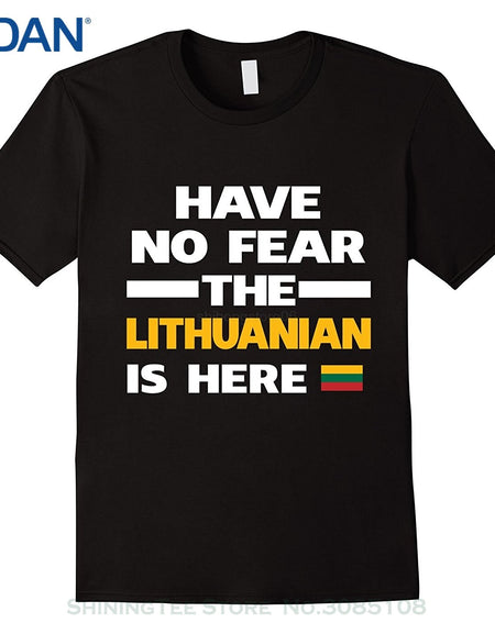 Gildan Funny Short Sleeve Cotton T-shirts No Fear Lithuanian Here Lithuania Pride Funny Flag T-shirt