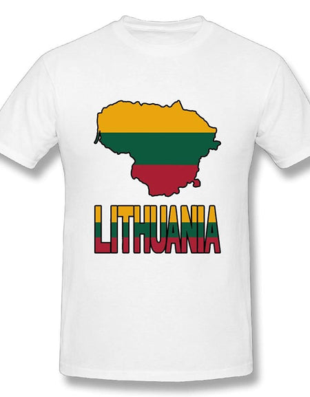 Funny Men's Lithuania Map Flag and Text 100% Cotton Prints Casual Short Sleeve Tee Hot Sale Men T Shirt Fashion