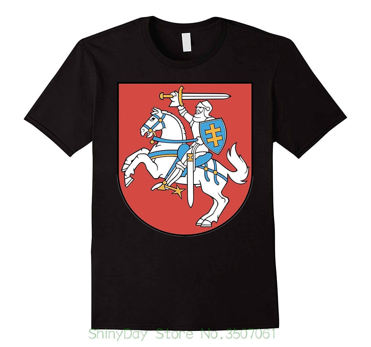 High Quality Casual Printing Tee Lithuania Coat Of Arms T Shirt National Lithuanian Emblem