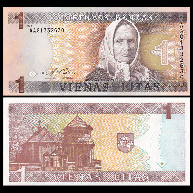 Lithuania 1 Lit, 1994, P-53, UNC, Uncirculated, Collection, Gift, Europe, Genuine, Original Paper Notes