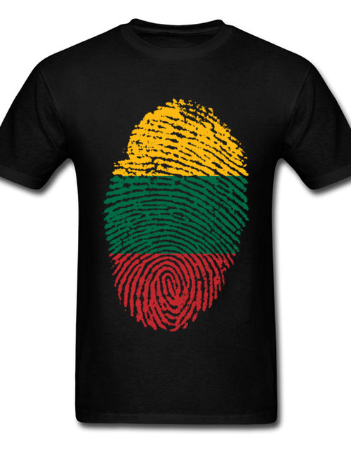 Load image into Gallery viewer, Lithuania Flag Fingerprint Tops Graphic Tees Men T Shirt Summer T-shirt Black Tshirt Cotton Clothing Striped Shirts Vintage
