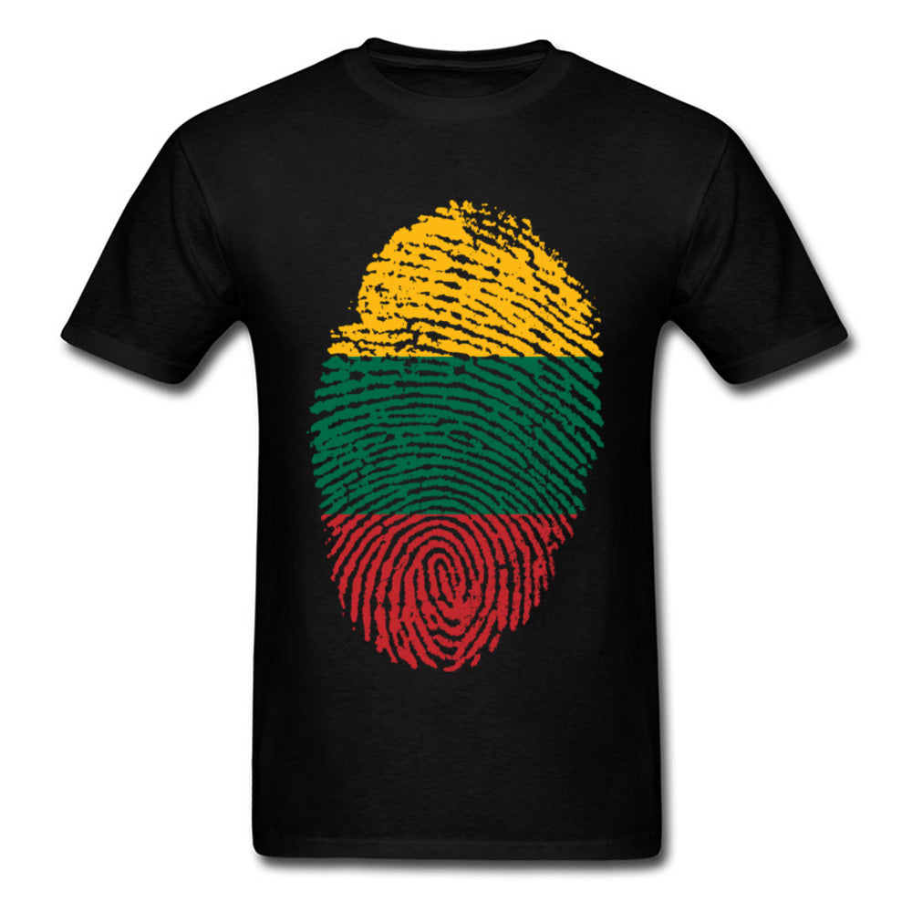 Lithuania Flag Fingerprint Tops Graphic Tees Men T Shirt Summer T-shirt Black Tshirt Cotton Clothing Striped Shirts Vintage