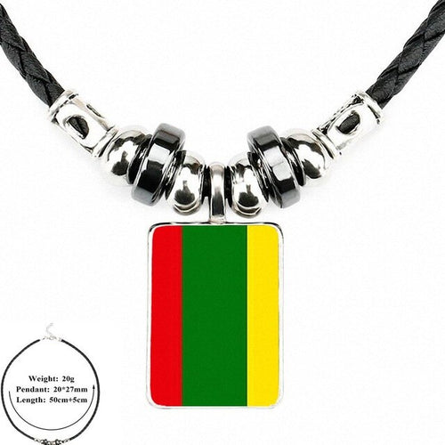 Load image into Gallery viewer, EJ Glaze Lithuania Flag For Men Women Gift Black Leather Bead Pendant Handmade Glass Long Necklace Jewelry Good Condition
