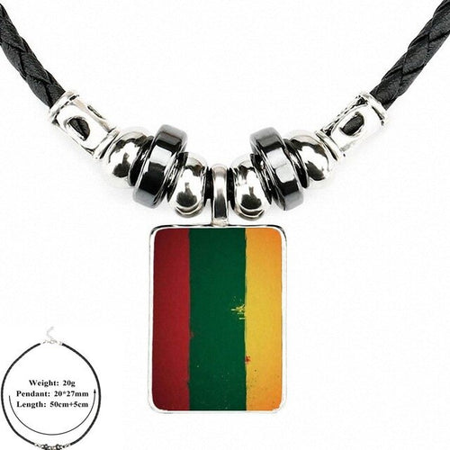 Load image into Gallery viewer, EJ Glaze Lithuania Flag For Men Women Gift Black Leather Bead Pendant Handmade Glass Long Necklace Jewelry Good Condition

