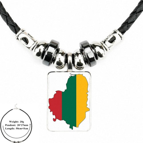 Load image into Gallery viewer, EJ Glaze Lithuania Flag For Men Women Gift Black Leather Bead Pendant Handmade Glass Long Necklace Jewelry Good Condition
