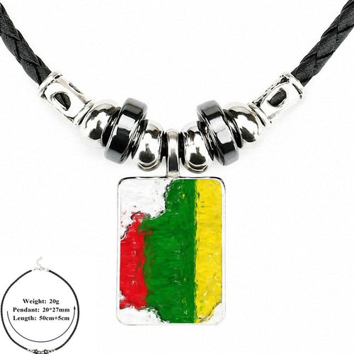 Load image into Gallery viewer, EJ Glaze Lithuania Flag For Men Women Gift Black Leather Bead Pendant Handmade Glass Long Necklace Jewelry Good Condition
