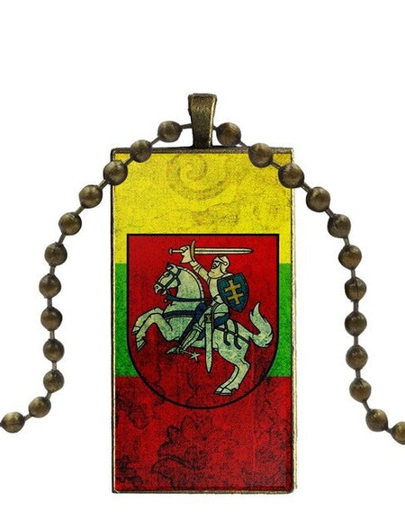 Lithuania National Flag Emblem Brand Bronze Color Jewelry Fashion Statement Necklace Glass Necklaces Pendants For Girls