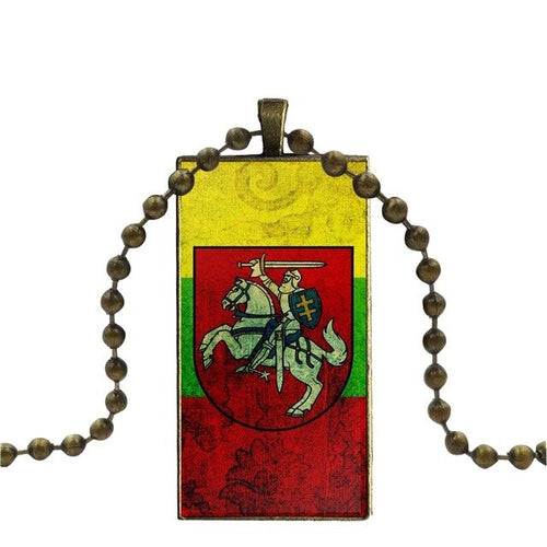 Load image into Gallery viewer, Lithuania National Flag Emblem Brand Bronze Color Jewelry Fashion Statement Necklace Glass Necklaces Pendants For Girls
