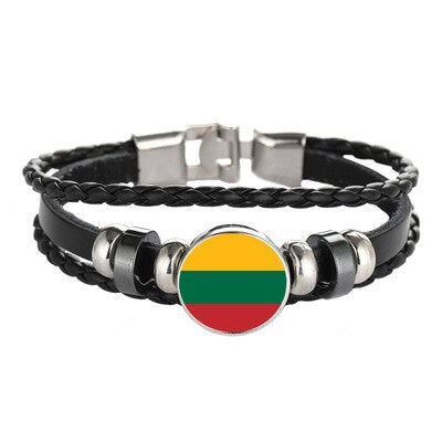 Elfin Lithuania Flag Bracelets Classic New Woven Leather Lithuania Charm Bracelets Jewellery