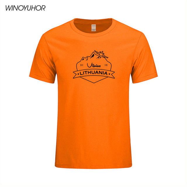 Vilnius Lithuania Prined T shirt Men Summer Casual Short Sleeve Cotton T-shirts Funny City Design Tees Top Homme