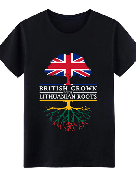 Men's British Grown with Lithuanian Roots Lithuania Design t shirt Character Short Sleeve S-XXXL Original Loose Breathable shirt