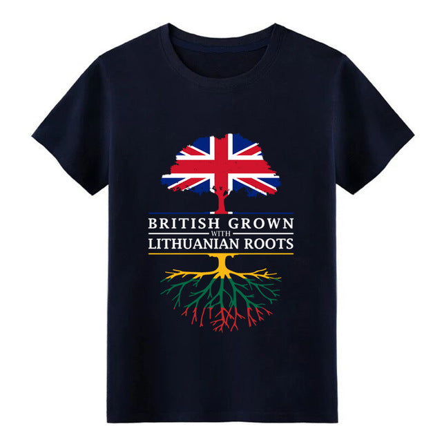 Men's British Grown with Lithuanian Roots Lithuania Design t shirt Character Short Sleeve S-XXXL Original Loose Breathable shirt