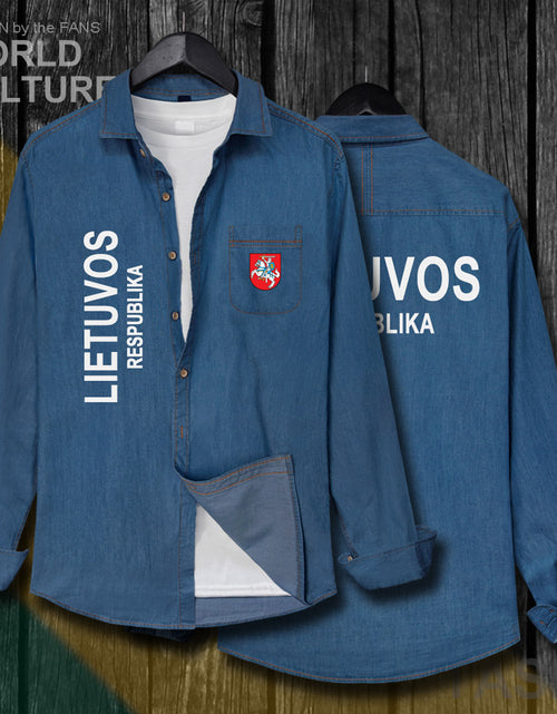 Load image into Gallery viewer, Lithuania Lithuanian LTU Lietuva Lietuvos Tops Men Clothes Autumn Cotton Turn-down Collar Jeans Shirt Long Sleeve Cowboy Coat 20
