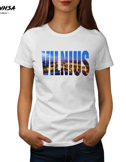 Load image into Gallery viewer, BLWHSA New Vilnius Print T Shirt Women Lithuania City Vilnius 100% Cotton Summer Female T-Shirt Fashion Casual Funny Women Tees
