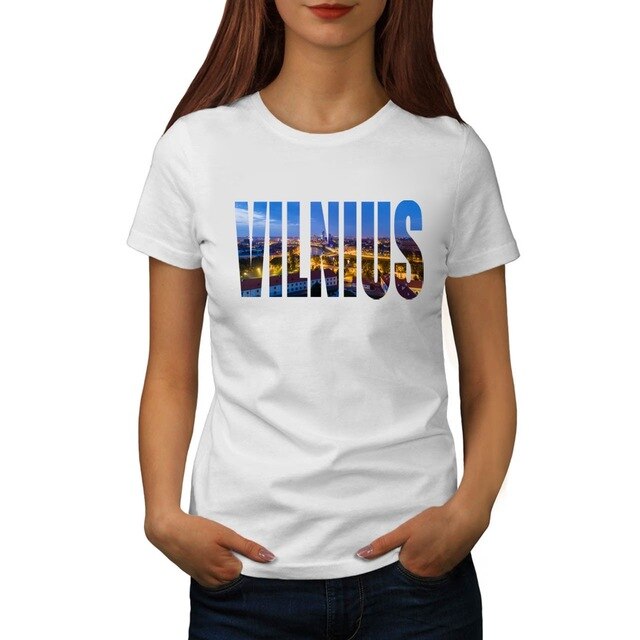 BLWHSA New Vilnius Print T Shirt Women Lithuania City Vilnius 100% Cotton Summer Female T-Shirt Fashion Casual Funny Women Tees