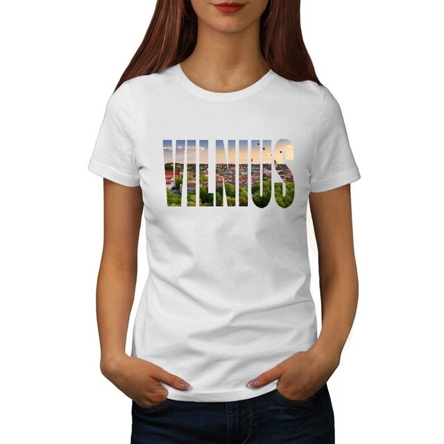 BLWHSA New Vilnius Print T Shirt Women Lithuania City Vilnius 100% Cotton Summer Female T-Shirt Fashion Casual Funny Women Tees