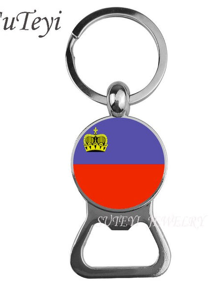 Handmade Beer bottle opener Key Chain Lithuania / Liechtenstein / Lulinburg Flag Keychain Glass Key Ring Jewelry Birthday Gift