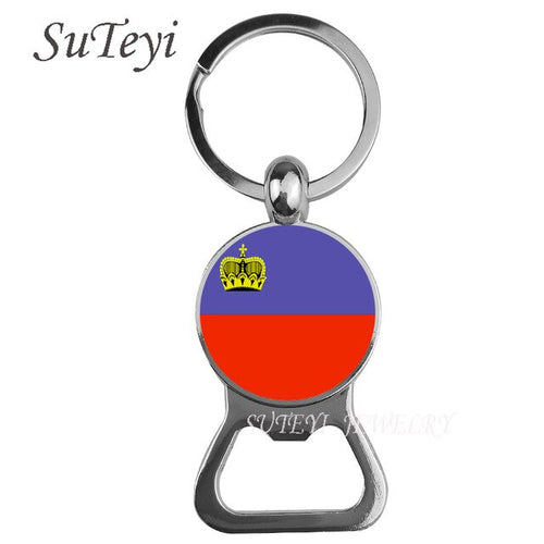 Load image into Gallery viewer, Handmade Beer bottle opener Key Chain Lithuania / Liechtenstein / Lulinburg Flag Keychain Glass Key Ring Jewelry Birthday Gift
