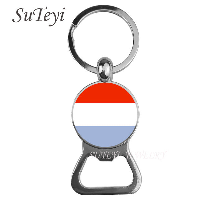 Handmade Beer bottle opener Key Chain Lithuania / Liechtenstein / Lulinburg Flag Keychain Glass Key Ring Jewelry Birthday Gift
