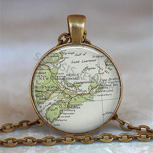 Load image into Gallery viewer, New Arrived Glass Dome Necklace World Map Pendant Bronze Chain Jewelry Lithuania Vintage Map Handmade Glass Cabochon Necklace
