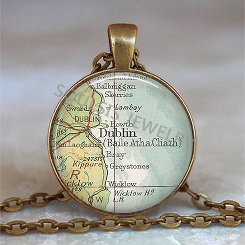 Load image into Gallery viewer, New Arrived Glass Dome Necklace World Map Pendant Bronze Chain Jewelry Lithuania Vintage Map Handmade Glass Cabochon Necklace

