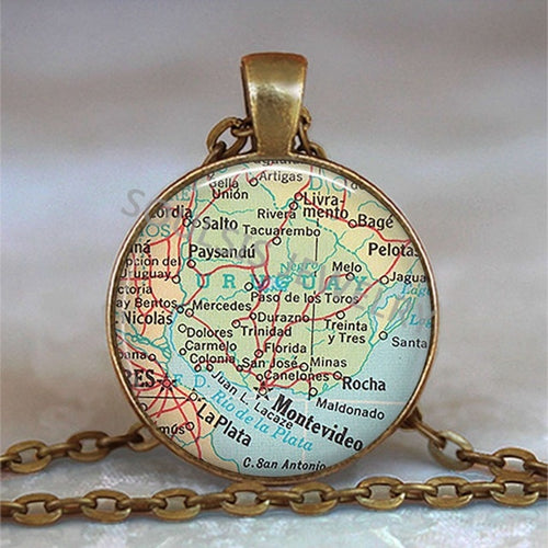 Load image into Gallery viewer, New Arrived Glass Dome Necklace World Map Pendant Bronze Chain Jewelry Lithuania Vintage Map Handmade Glass Cabochon Necklace
