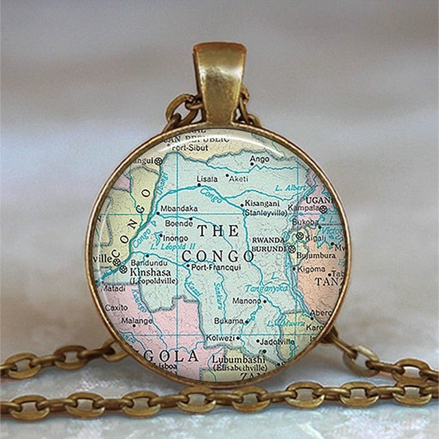 New Arrived Glass Dome Necklace World Map Pendant Bronze Chain Jewelry Lithuania Vintage Map Handmade Glass Cabochon Necklace