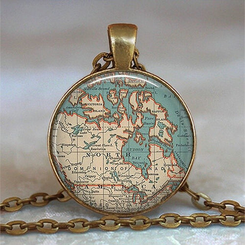 Load image into Gallery viewer, New Arrived Glass Dome Necklace World Map Pendant Bronze Chain Jewelry Lithuania Vintage Map Handmade Glass Cabochon Necklace

