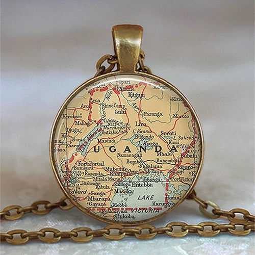 Load image into Gallery viewer, New Arrived Glass Dome Necklace World Map Pendant Bronze Chain Jewelry Lithuania Vintage Map Handmade Glass Cabochon Necklace
