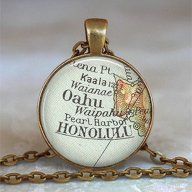 New Arrived Glass Dome Necklace World Map Pendant Bronze Chain Jewelry Lithuania Vintage Map Handmade Glass Cabochon Necklace