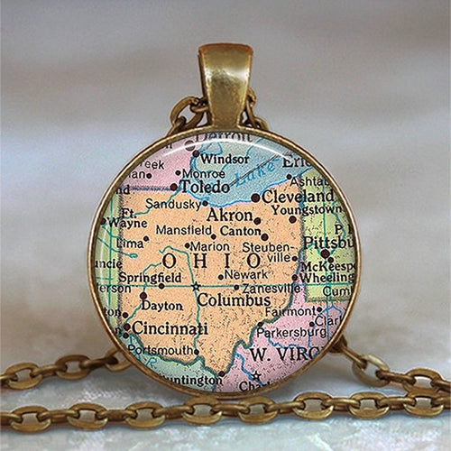Load image into Gallery viewer, New Arrived Glass Dome Necklace World Map Pendant Bronze Chain Jewelry Lithuania Vintage Map Handmade Glass Cabochon Necklace
