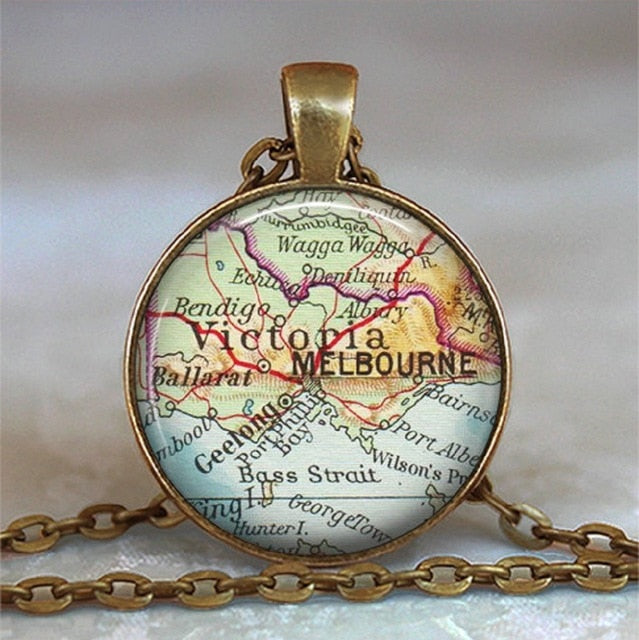 New Arrived Glass Dome Necklace World Map Pendant Bronze Chain Jewelry Lithuania Vintage Map Handmade Glass Cabochon Necklace