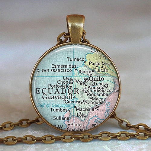 Load image into Gallery viewer, New Arrived Glass Dome Necklace World Map Pendant Bronze Chain Jewelry Lithuania Vintage Map Handmade Glass Cabochon Necklace
