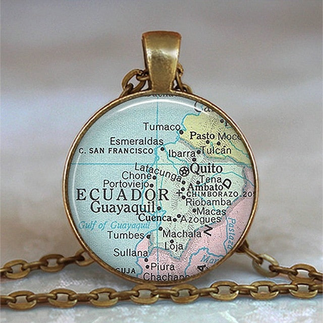 New Arrived Glass Dome Necklace World Map Pendant Bronze Chain Jewelry Lithuania Vintage Map Handmade Glass Cabochon Necklace