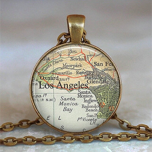 Load image into Gallery viewer, New Arrived Glass Dome Necklace World Map Pendant Bronze Chain Jewelry Lithuania Vintage Map Handmade Glass Cabochon Necklace
