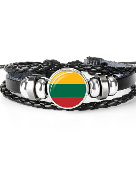 2019 New Fashion Handmade Lithuania Russia Flag Bangle Bracelet for Men and Women Glass Cabochon Leather Bracelet Jewelry Gift