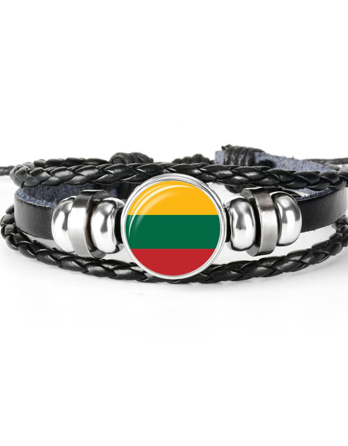 Load image into Gallery viewer, 2019 New Fashion Handmade Lithuania Russia Flag Bangle Bracelet for Men and Women Glass Cabochon Leather Bracelet Jewelry Gift

