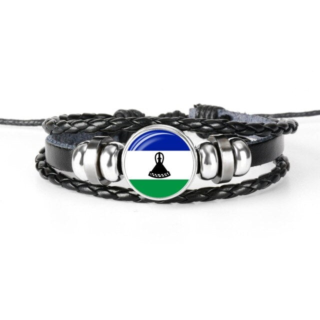 2019 New Fashion Handmade Lithuania Russia Flag Bangle Bracelet for Men and Women Glass Cabochon Leather Bracelet Jewelry Gift