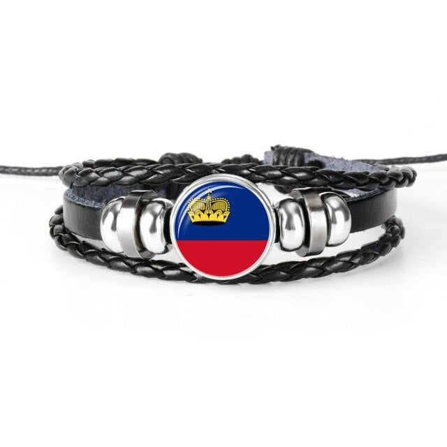 2019 New Fashion Handmade Lithuania Russia Flag Bangle Bracelet for Men and Women Glass Cabochon Leather Bracelet Jewelry Gift