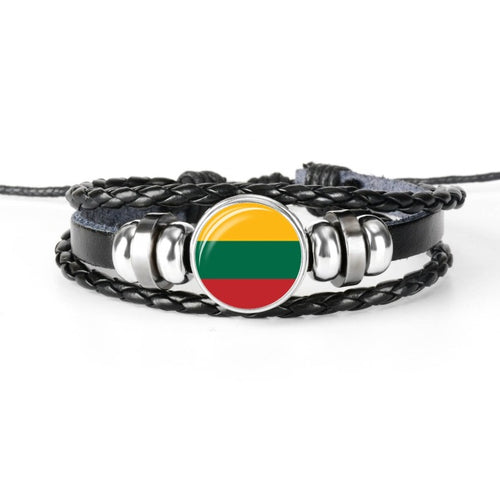 Load image into Gallery viewer, 2019 New Fashion Handmade Lithuania Russia Flag Bangle Bracelet for Men and Women Glass Cabochon Leather Bracelet Jewelry Gift
