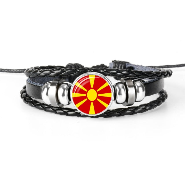 2019 New Fashion Handmade Lithuania Russia Flag Bangle Bracelet for Men and Women Glass Cabochon Leather Bracelet Jewelry Gift