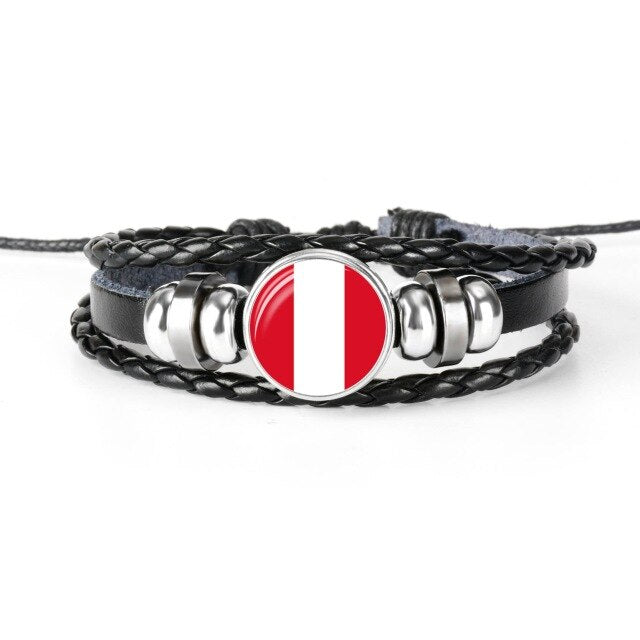 2019 New Fashion Handmade Lithuania Russia Flag Bangle Bracelet for Men and Women Glass Cabochon Leather Bracelet Jewelry Gift