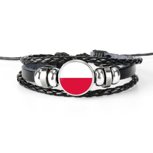 2019 New Fashion Handmade Lithuania Russia Flag Bangle Bracelet for Men and Women Glass Cabochon Leather Bracelet Jewelry Gift