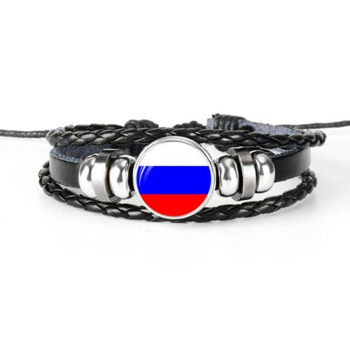 Load image into Gallery viewer, 2019 New Fashion Handmade Lithuania Russia Flag Bangle Bracelet for Men and Women Glass Cabochon Leather Bracelet Jewelry Gift
