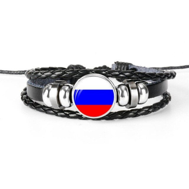 2019 New Fashion Handmade Lithuania Russia Flag Bangle Bracelet for Men and Women Glass Cabochon Leather Bracelet Jewelry Gift